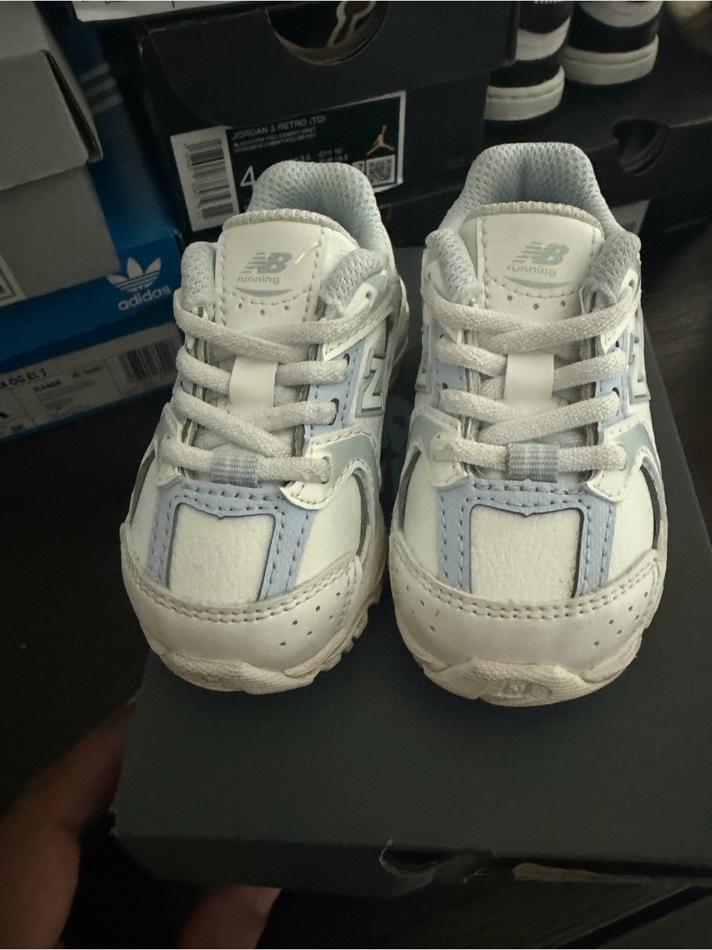 New Balance Kids White & Light Blue Sneakers